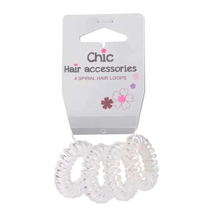 4PK 3.5CM SPIRAL HAIR LOOPS	CLEAR HA053